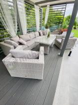 Aranżacja: Zestaw wypoczynkowy technorattan LIGURITO X Plus Off-WHITE Elite & Taupe + 2 fotele