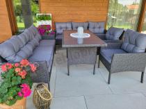 Aranżacja: Zestaw z sofami 175cm, fotelami i wysokim stołem Perata Grande Anthracite