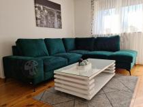 Aranżacja: Zielony narożnik Flavio Slim z funkcją spania 255x214cm prawy