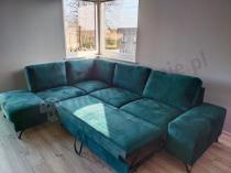 Aranżacja: Zielony narożnik welurowy z funkcją spania Flavio lewy 283x214 cm