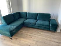 Aranżacja: Zielony narożnik welurowy z funkcją spania Flavio lewy 293x214 cm