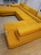 Aranżacja: Żółty obszerny narożnik U do salonu Rodrigo 345x202cm prawy