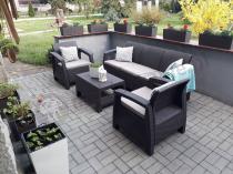 Brązowe meble ogrodowe Allibert Keter Corfu Set Max z poduszkami