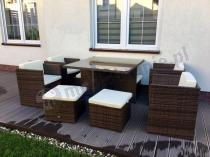 Meble dla 8 osób technorattan z jasnymi poduszkami Cubioso Brown
