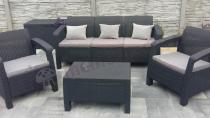 Meble technorattan Corfu Set Keter z sofą trzyosobową i skrzynią Capri