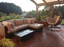 Meble z technorattanu do ogrodu modułowe Nilamito V Brown &amp;amp; Beige z koszem wiszącym Dondolo