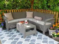Piękny narożnik ogrodowy Corfu Relax Cappuccino na tarasie