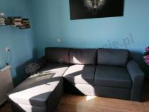 Szary narożnik w pokoju z niebeskimi ścianami