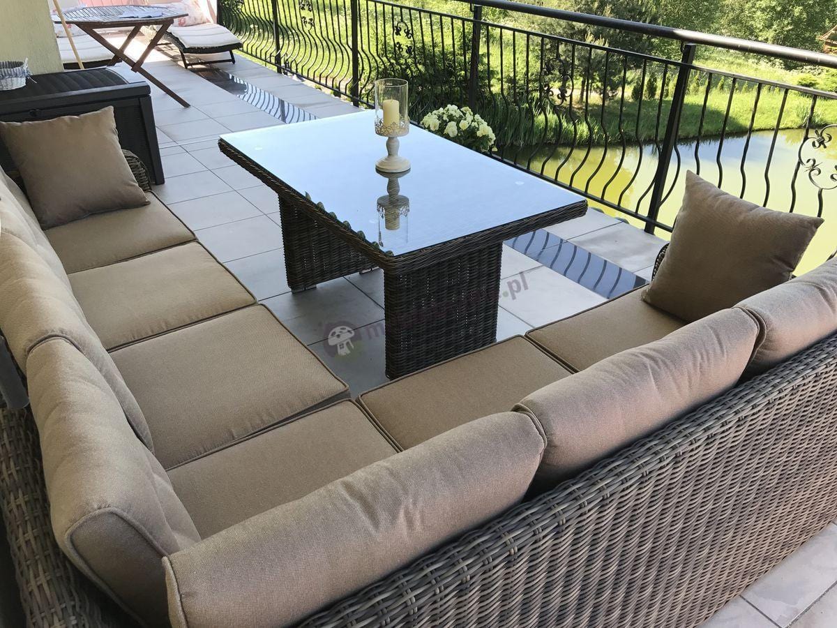 Stół ogrodowy z rattanu technicznego z narożnikiem technorattanowym