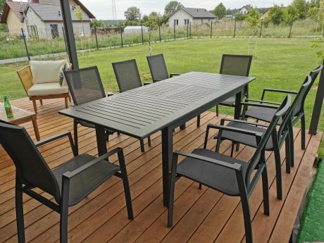 Aluminiowy zestaw mebli ogrodowych z rozkładanym stołem 150-210cm + 8 krzeseł Azuro Antracite