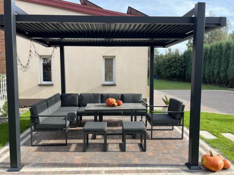 Aluminiowy zestaw ogrodowy z modułowym narożnikiem Kari grafitowy