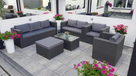 Antracytowy zestaw ogrodowy z technorattanu dla 8 osób