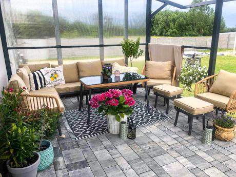Beżowy Boho komplet mebli ogrodowych dla 10 osób Postigo Corner XL Nature