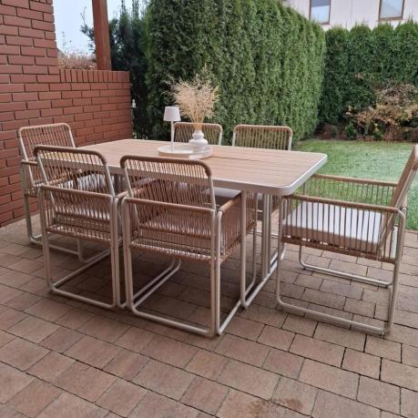 Beżowy komplet mebli ogrodowych obiadowych dla 6 osób Kibi ze stołem 160x90cm
