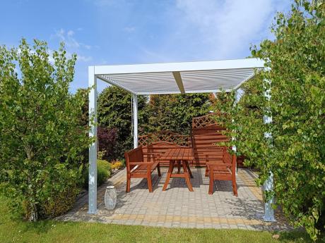 Biała aluminiowa pergola tarasowa 3x3 żaluzjowa Lufel 2.0