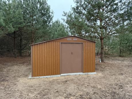 Blaszany domek narzędziowy z drewutnią Wipper 342x255cm (6,5m2) – Wood