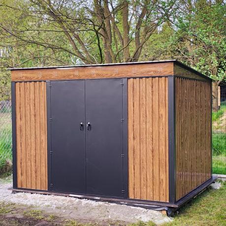 Brązowa szopa na narzędzia Nittel Plus 300x240 cm - drzwi na zawiasach - Wooden