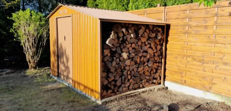 Domek ogrodowy z wiatą na drewno Wipper 278x191cm (3,7m2) – Wood