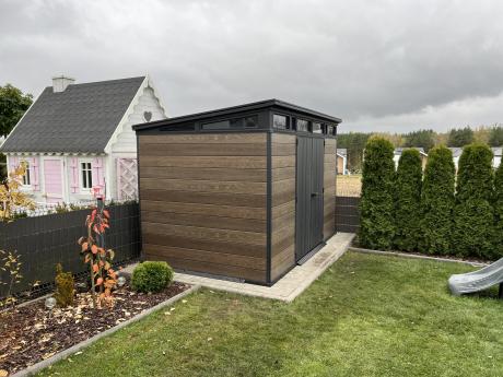 Duży domek narzędziowy Keter Signature Pent 11x7 Walnut Brown (7,5m2)