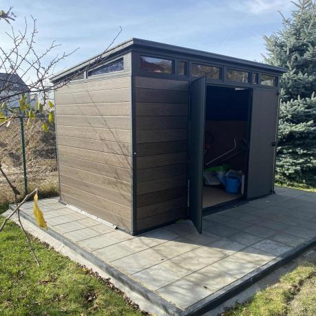 Duży domek narzędziowy Keter Signature Pent 11x7 Walnut Brown (7,5m2)