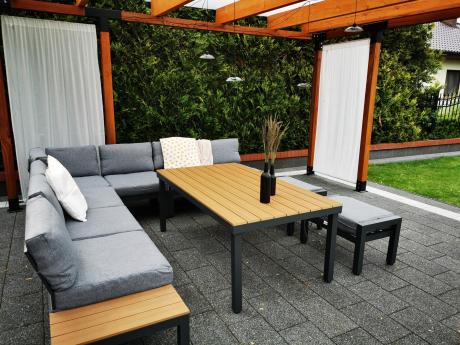 Duży narożnik tarasowy 283x283cm z wysokim stołem 160cm - Calamba Corner XXL - Grey
