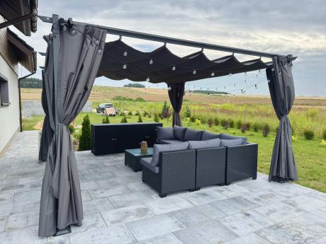 Grafitowa pergola ogrodowa z zasłonami 4x4 Niro - Grey