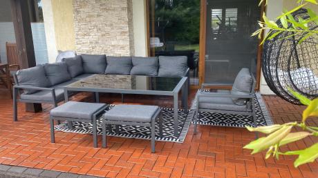 Grafitowy narożnik na taras z fotelem - metalowy stelaże - Sodor Corner XL - Dark Grey