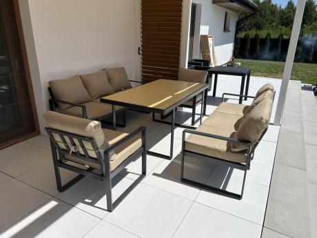 Jasny komplet mebli metalowych na taras dla 8 osób - Panaon Grande WB