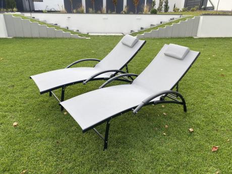 Komplet leżaków na taras - składane leżaki ogrodowe Joko - Silver + Black 2szt.