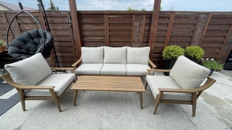 Komplet mebli aluminiowych na taras dla 5 osób - Else Set - Creme, drewnopodobny