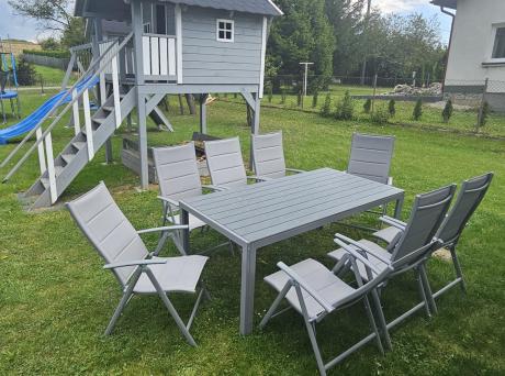 Komplet mebli obiadowych do ogrodu - stół i 8 regulowanych foteli - Kanbery Silver 8+1