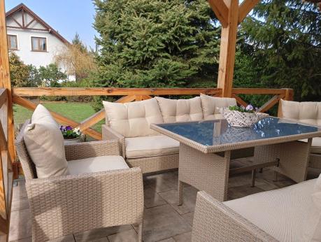 Komplet mebli technorattanowych dla 8 osób z sofami Perata Grande Natural