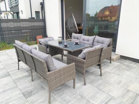 Komplet z technorattanu ze stołem obiadowym Perata Grande Dark Grey