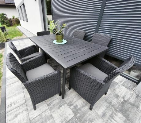 Meble obiadowe do ogrodu Kantara Comfort 6 foteli ze stołem rozkładanym 160-240 cm