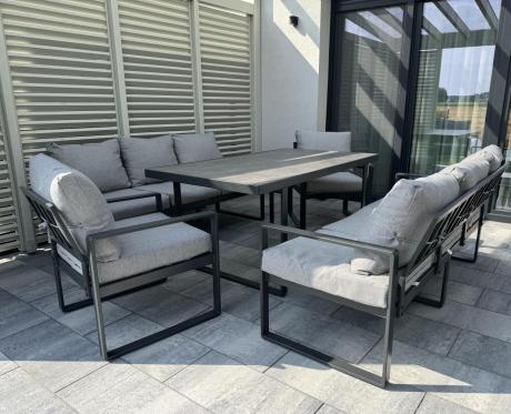 Meble ogrodowe dla 8 osób - sofy 175cm, fotele, szklany stół 160cm - Panaon Grande Elite LG
