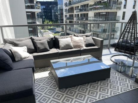 Meble ogrodowe modułowe technorattan podnoszony stolik Nilamito VIII Grey & Grey