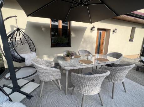 Meble ogrodowe technorattan 6 krzeseł i stół Cioso Dining 6+1 - Creme