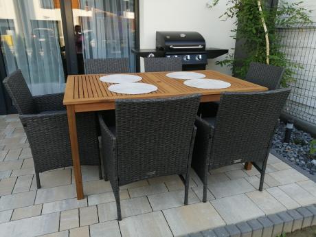 Meble ogrodowe z drewnianym stołem 150x90cm Flavio 6+1
