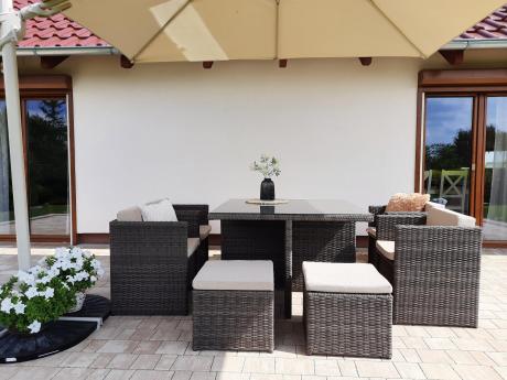Meble ogrodowe z technorattanu na taras kostka 8+1 Cubioso Double Brown