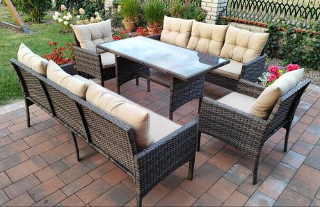 Meble technorattanowe na 8 osób z wysokim stołem Perata Grande Brown