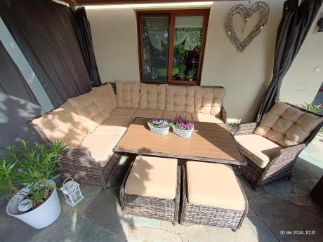 Meble technorattanowe tarasowe z narożnikiem z wysokim stołem polywood Fiorento Corner - Brown