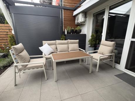 Metalowe meble ogrodowe z wysokimi oparciami kremowe dla 5 osób Doros Dining - Polywood Cream