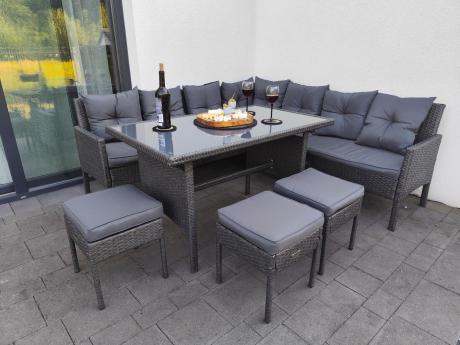 Narożnik z technorattanu 190x190cm z 3 pufami i stołem Torino Corner XL Anthracite