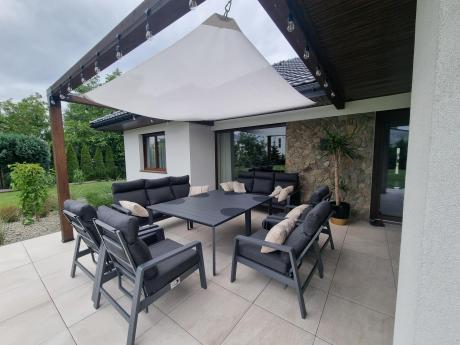 Nowoczesne aluminiowe meble ogrodowe z regulowanymi fotelami - Renalo Dining Relax Grafitowe