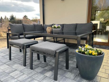Nowoczesne meble ogrodowe metalowe - narożnik z pufami - Sodor Corner XL - Dark Grey