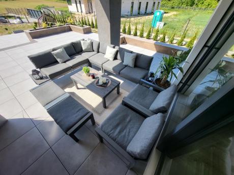 Nowoczesny komplet mebli ogrodowych z modułowym narożnikiem - Calamba Corner XL - Antracite