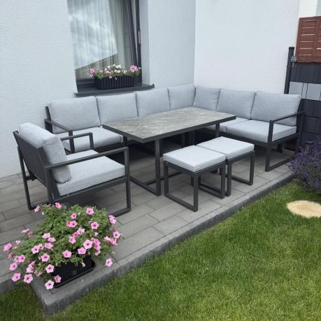 Szary modułowy narożnik na taras Kari - aluminiowy stelaż