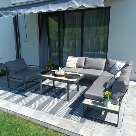 Szary narożnik tarasowy 220x220cm z fotelem - Panaon Corner - GG