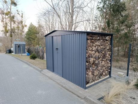 Szopa ogrodowa z drewutnią z grubej blachy Wartt 300x180x200cm - Antracite A16