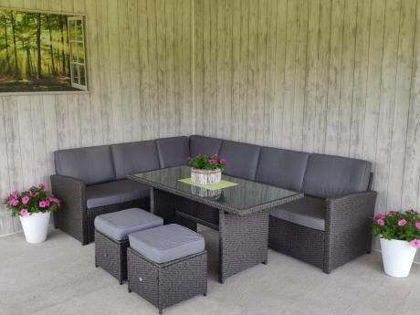 Technorattanowy narożnik ogrodowy 250x190xm + pufy Cofete Anthracite